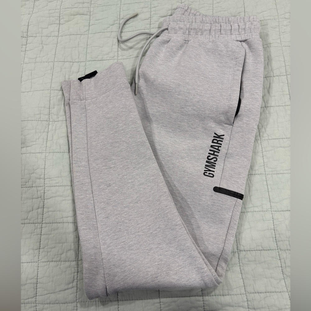 Gymshark Light Gray Joggers with Black Logo Trim